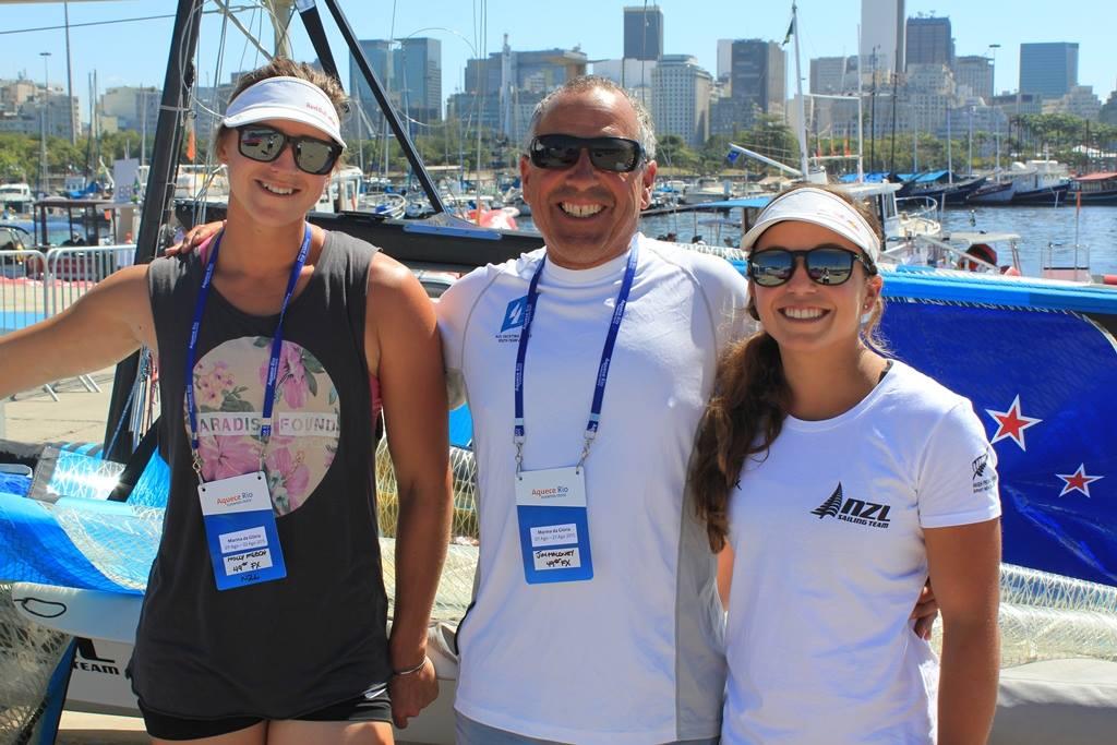 Molly Meech, Jim Maloney (Coach) Alex Maloney - 49erFX - NZL Sailing Team prepare for the 2015 Olympic Test Regatta photo copyright NZL Sailing Team taken at  and featuring the  class
