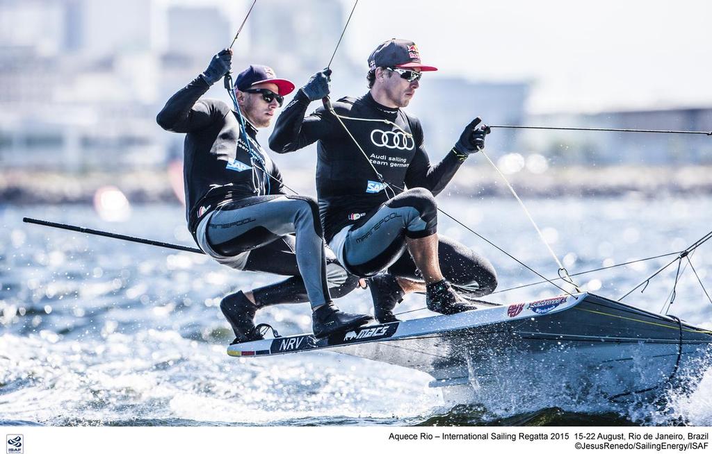 Bronze medalists, Erik Heil and Thomas Plossel (GER) sailing in the 2015 Pre-Olympic Test regatta, Rio de Janeiro © Sailing Energy/ISAF