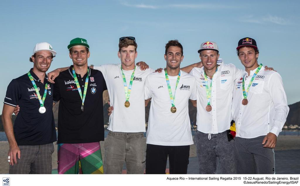 Erik Heil - second from right with the other Medalists in the 49er Skiff event at Aquece Rio – International Sailing Regatta 2015- the second sailing test event in preparation for the Rio 2016 Olympic Sailing Competition. Held out of Marina da Gloria  © Sailing Energy/ISAF