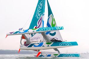 Musandam-Oman Sail fly across the Solent as they come into the finish to take the race win - 2015 Artemis Challenge photo copyright Lloyd Images taken at  and featuring the  class