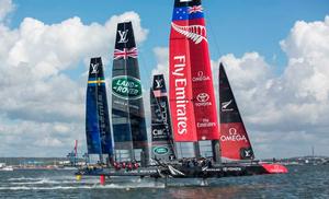 The fleet during the first reach, race one - 2015 America's Cup World Series photo copyright Lloyd Images taken at  and featuring the  class