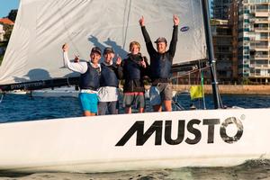 Price and the CYCA team claim the title - 2015 Club Marine NSW Youth Match Racing Championship photo copyright  Andrea Francolini Photography http://www.afrancolini.com/ taken at  and featuring the  class