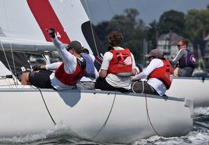 New York Yacht Club team captain Pete Levesque (second from the right) and his team won the Morgan Cup, defeating the defending champion, Newport Harbor Yacht Club, in the finals by a score of three - one. photo copyright Stuart Streuli / New York Yacht Club taken at  and featuring the  class