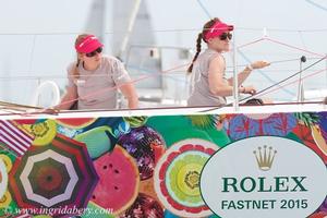 Phillippa Hutton-Squire's all-girl crew on the Akilaria RC2 Hed Kandi - 2015 Rolex Fastnet Race photo copyright Ingrid Abery http://www.ingridabery.com taken at  and featuring the  class