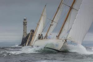 Stormy Weather and Dorade round the Fastnet Rock - 2015 Rolex Fastnet Race photo copyright  Rolex/Daniel Forster http://www.regattanews.com taken at  and featuring the  class
