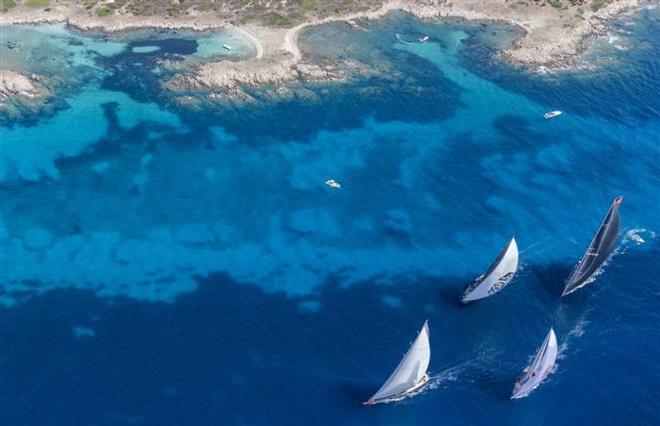 Fleet sailing close to the shore - 2015 Maxi Yacht Rolex Cup ©  Rolex / Carlo Borlenghi http://www.carloborlenghi.net