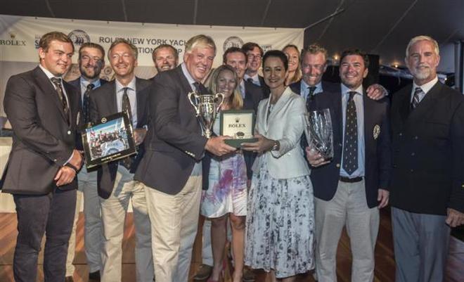 Overall Rolex NYYC Invit. Cup Winner, Royal Thames Yacht Club accepting the Rolex timepiece from Mounia Mechbal, Vice President of Communications, Rolex Watch USA, with New York Yacht Club Commodore Rives Potts (far R). - Rolex New York Yacht Club Invitational Cup 2015 ©  Rolex/Daniel Forster http://www.regattanews.com