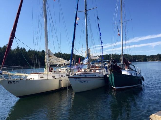Sylph VI, Blue Rose, and Sea Fever waiting for slack water in Gabriola Passage. - 2015 Peterson Cup Cruising Rally © Bluewater Cruising Association
