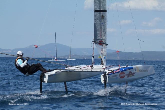 Glenn Ashby in magic carpet mode - note the other boats in the shot are all in low drag mode! - 2015 A-Class Catamaran World Championships © Gordon Upton