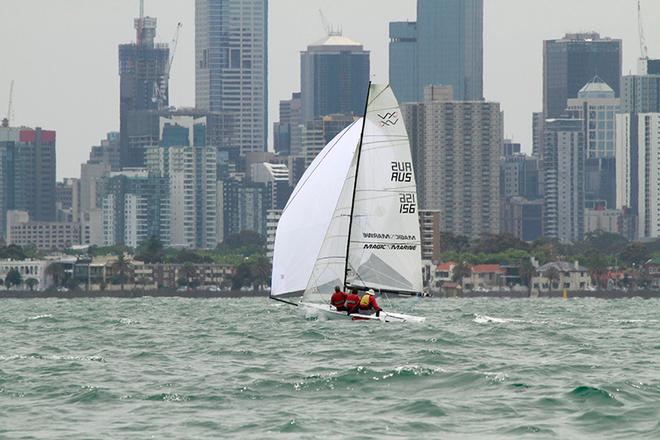 Melbourne skyline provides a dramatic backdrop to racing at the Lipton Cup Regatta © Terri Dodds