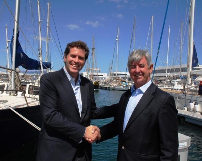 Calero Marinas, committed to hosting the RORC Transatlantic Race for the next three years. José Juan Calero, Managing Director for Calero Marinas and RORC Chief Executive, Eddie Warden Owen © James Mitchell/Calero Marinas