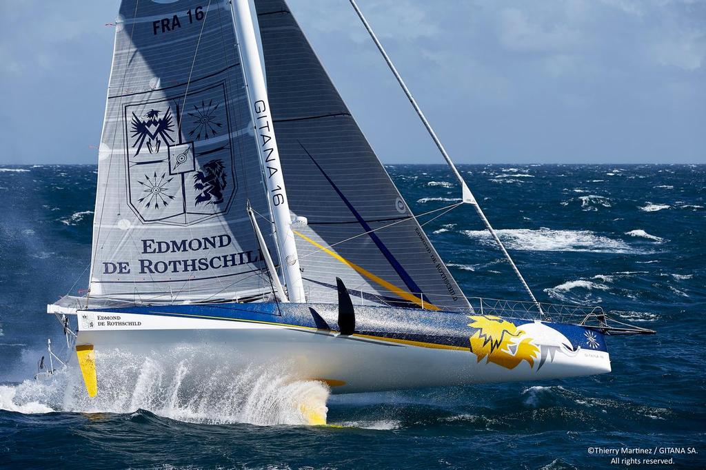 First sail of new IMOCA Mono60 Edmond de Rothschild , skipper Sebastien Josse (FRA), co-skipper Charles Caudrelier (FRA), Lorient August 24, 2015 © Thierry Martinez / Gitana S.A.