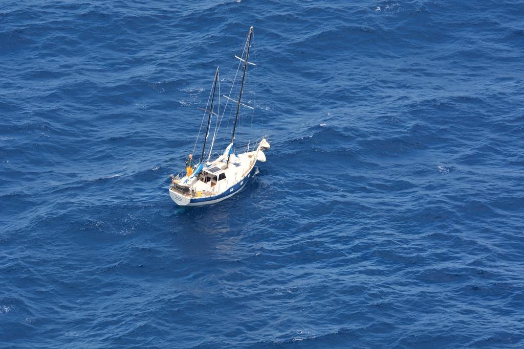 Aerial shot of stricken yacht Mahi with its skipper  taken by Te Kaha photo copyright New Zealand Defence Force taken at  and featuring the  class