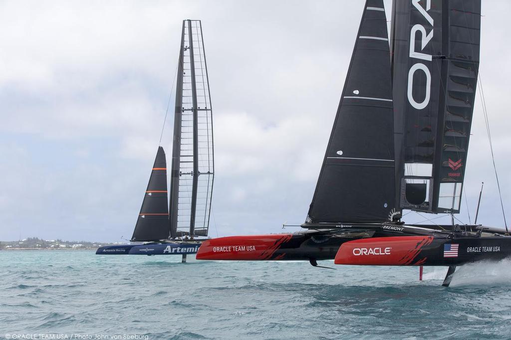 Oracle Team USA and  training with Artemis Racing on the Great Sound in Bermuda © Oracle Team USA / John Von Seeburg