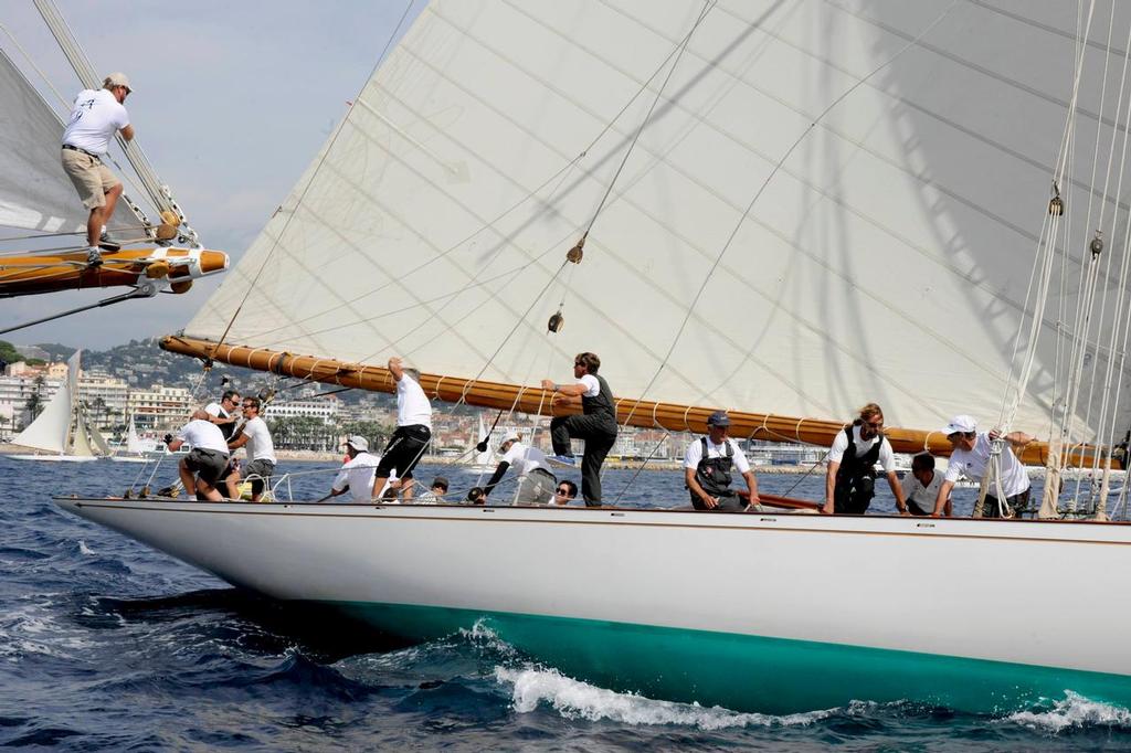 2 - Elena and Mariska incident at the race Committee boat end of the line at the start of the Classic Yachts Challenge, Regates Royales, on the Bay of Cannes September 22, 2015 - Photo by Linda Wright photo copyright SW taken at  and featuring the  class