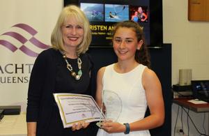 Tracey_Johnstone_Queensland Yachting Awards 2015 winners. YQ Board member Lyn Hanlon with Junior Sailor of the Year winner Kristen Wadley. photo copyright Tracey Johnstone taken at  and featuring the  class