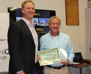 Tracey_Johnstone_Queensland Yachting Awards 2015 winners. YQ Board member Matthew Johnson with Outstanding Services to Boating winner Paul Blundell. photo copyright Tracey Johnstone taken at  and featuring the  class