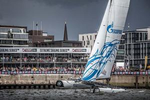 Crowds of over 44,500 lined the HafenCity waterfront over three days to watch the racing in Hamburg, Germany. - Act five, Hamburg - Day four - 2015 Extreme Sailing Series photo copyright Lloyd Images taken at  and featuring the  class
