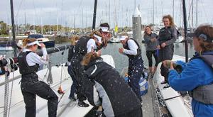 Lauren and Clare spraying the MAXX team with Champagne - 2015 Australian Women’s Match Racing Championship photo copyright Stephen Collopy taken at  and featuring the  class