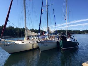 Sylph VI, Blue Rose, and Sea Fever waiting for slack water in Gabriola Passage. - 2015 Peterson Cup Cruising Rally photo copyright Bluewater Cruising Association taken at  and featuring the  class