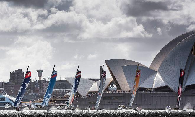 Act 8, Sydney 2014 - Day Two - Fleet  The final Act of the season the 2015 Extreme Sailing Series champion will be crowned in Sydney this December © Lloyd Images