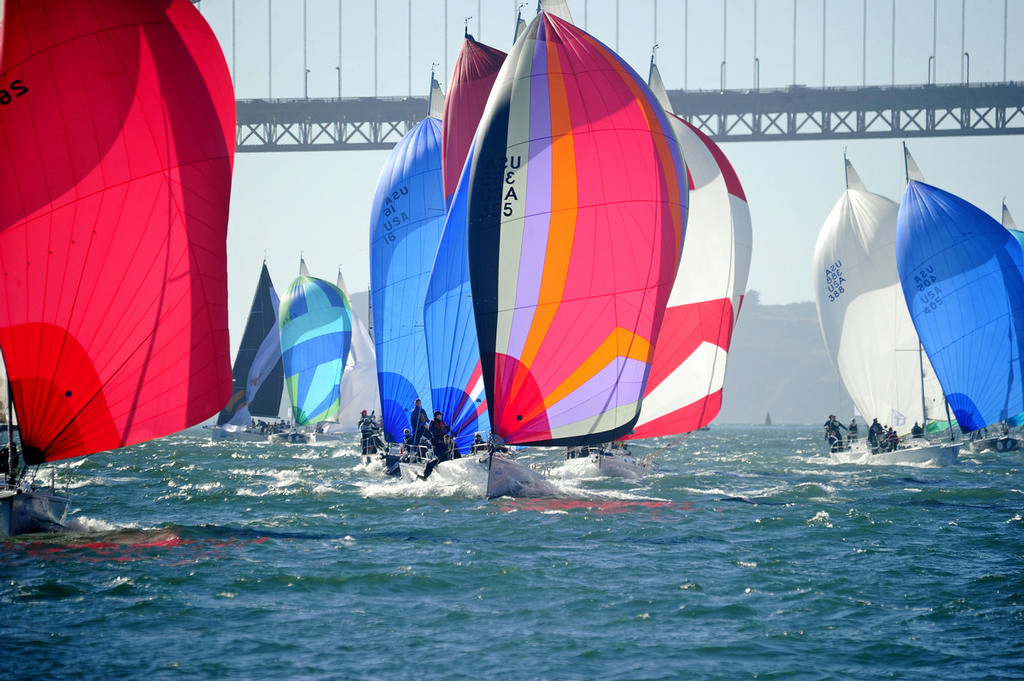 Even with both eyes closed and one hand tied behind your back, it is impossible to take a bad photo of yachts as they approach the St. Francis finish line under spinnaker in the late afternoon. photo copyright Chuck Lantz http://www.ChuckLantz.com taken at  and featuring the  class