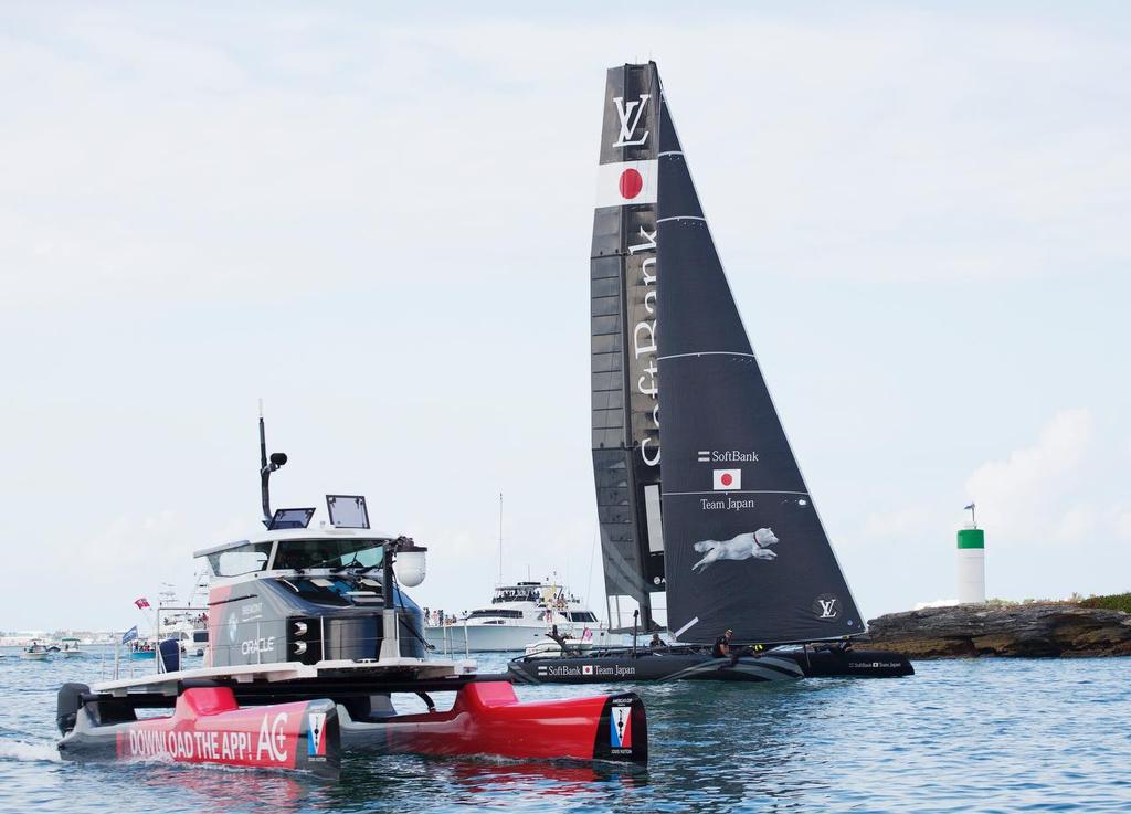 LVACWS Bermuda 2015. Softbank Team Japan eases past one of the Two Rocks. 
 photo copyright Guy Nowell taken at  and featuring the  class