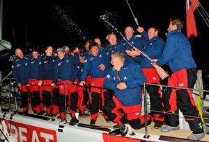 Great Britain celebrates line honours in Cape Town - 2015-16 Clipper Round the World Yacht Race photo copyright Clipper Ventures taken at  and featuring the  class