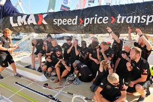 LMAX Exchange celebrates arriving into Cape Town - 2015-16 Clipper Round the World Yacht Race photo copyright Clipper Ventures taken at  and featuring the  class