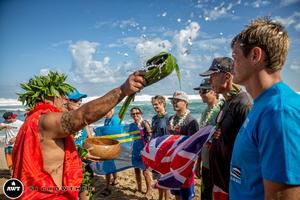 The Kumu blessing the contest and the riders Wednesday morning - 2015 Novenove Maui Aloha Classic photo copyright American Windsurfing Tour / Sicrowther taken at  and featuring the  class