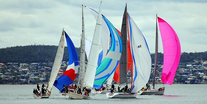 Spinnaker start for the Group A fleet in yesterda's Long Race on the River Derwent and Storm Bay © Peter Campbell