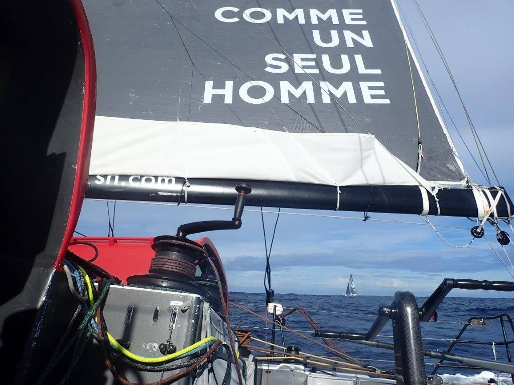 Comme Un Seul Homme andt Newrest/Matmut cross tacks in the Atlantic - 2015 Transat Jacques Vabre - Day 12 photo copyright Transat Jacques Vabre taken at  and featuring the  class