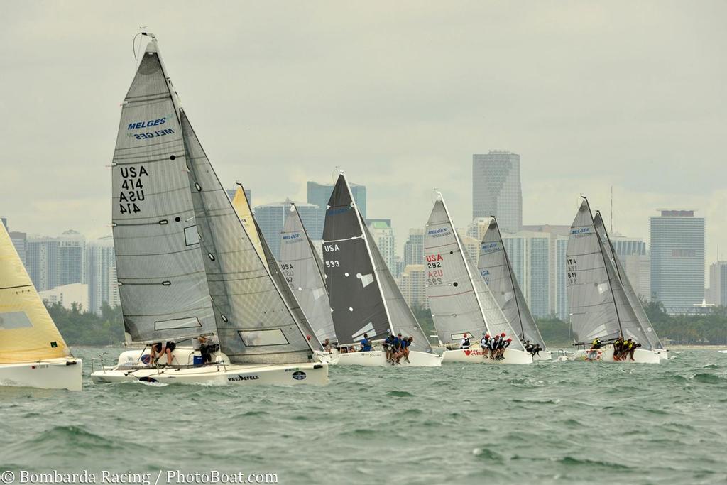 The Melges 24 Fleet starts a race off of Miami Beach Friday. photo copyright Daniela Clark taken at  and featuring the  class