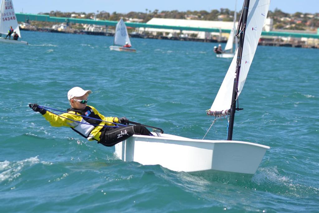 Quinn Auricht, Brighton and Seacliff Yacht Club, competing in round one of the South Australian Youth Tri Series at Port Lincoln. photo copyright Harry Fisher taken at  and featuring the  class