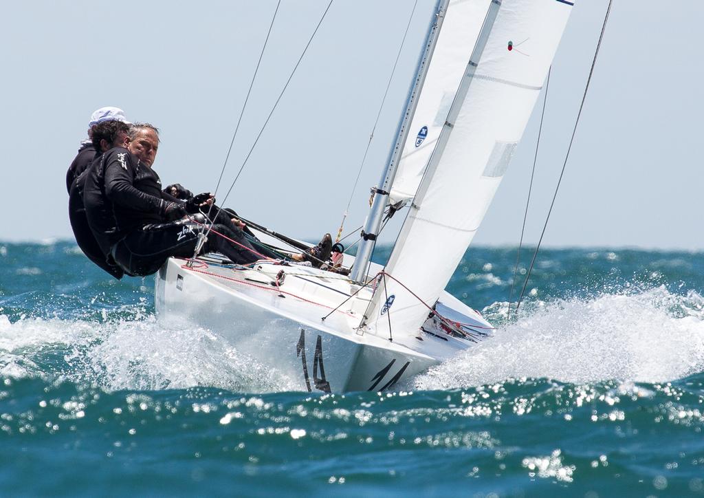 The crew of Triad hiking hard at the 2015 Etchells Australian Championship in Adelaide. - 2016 Etchells Australian Championship © Kylie Wilson/positiveimage.com.au