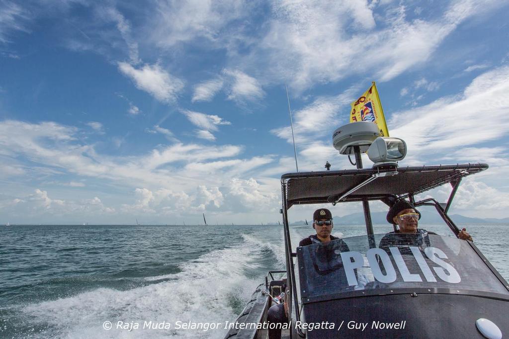 The fastest way to the finish is on the media boat at 35kts. Thank you, Royal Malaysian Marine Police. Penang - Langkawi Race, Raja Muda Selangor International Regatta 2015 photo copyright Guy Nowell / RMSIR taken at  and featuring the  class