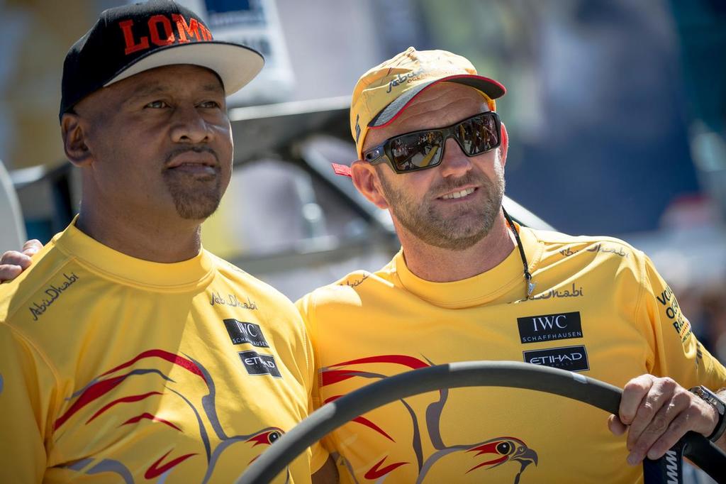 March 14, 2015.  New Zealand Rugby player Jonah Lomu and Abu Dhabi Ocean Racing Skipper Ian Walker before the New Zealand Herald In-Port Race. photo copyright Victor Fraile/Volvo Ocean Race http://www.volcooceanrace.com taken at  and featuring the  class