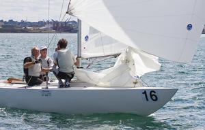 JB helming, Billy on the spinnaker sheet and Jake Newman calling the breeze in as Triad heads downwind. - 2016 Etchells Australian Championship photo copyright  John Curnow taken at  and featuring the  class