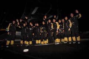 Skippers Yann Guichard (FRA) and Dona Bertarelli (SUI) and crew - 2015 Jules Verne Trophy photo copyright  Eloi Stichelbaut/Spindrift Racing http://www.spindrift-racing.com/ taken at  and featuring the  class