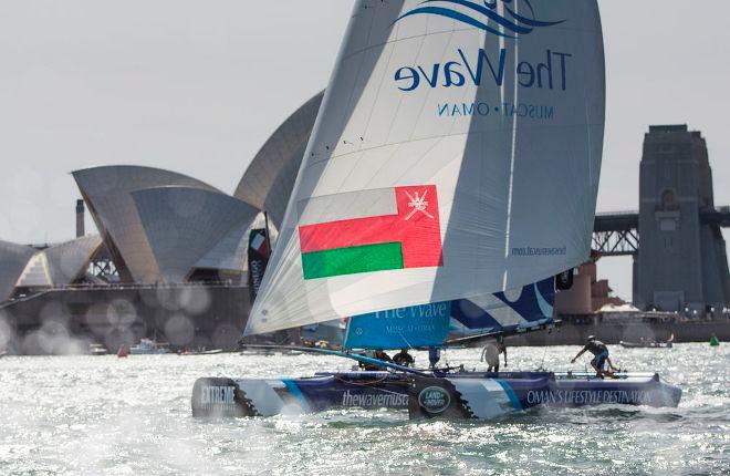 The Wave, Muscat avoided the drama of day two in Sydney to finish the day tied on points at the top of the leaderboard with SAP Extreme Sailing Team - 2015 Extreme Sailing Series © Lloyd Images