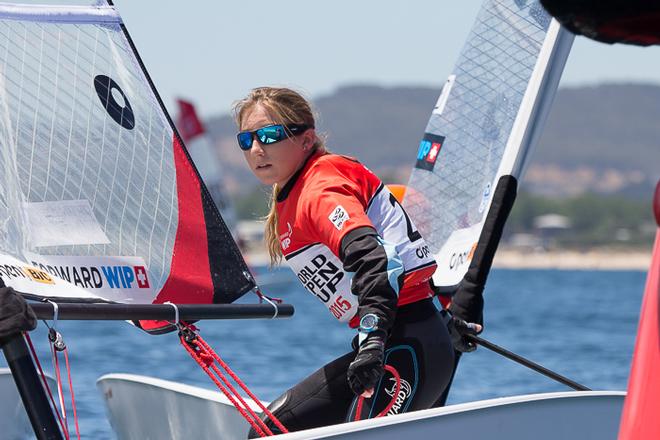 Pearl Lattanzi (U16) from the USA on board Aloha - and welcome to Safety Beach!!! - 2015 Bic O'pen World Cup ©  Alex McKinnon Photography http://www.alexmckinnonphotography.com