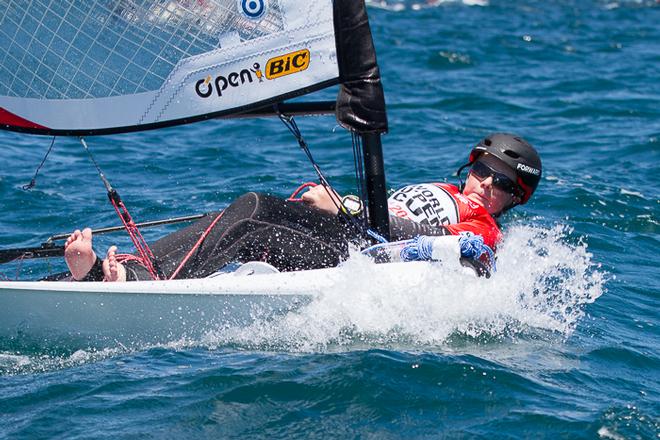 Working really, really hard is Talia Bulstrode from QLD (U13) and she's currently in ninth spot. - 2015 Bic O'pen World Cup ©  Alex McKinnon Photography http://www.alexmckinnonphotography.com