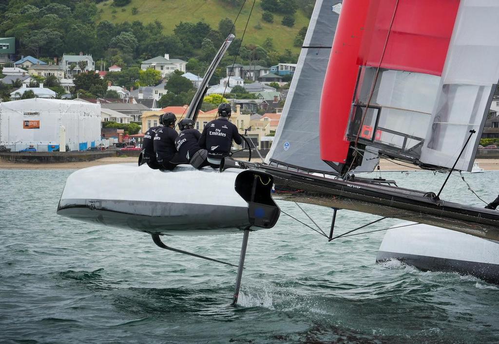 The AC45 lent by Luna Rossa is part of Emirates Team NZ's R&D program for the 2017 America's cup © Hamish Hooper/Emirates Team NZ http://www.etnzblog.com