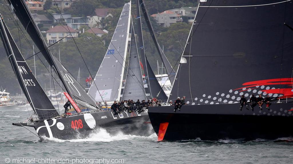 Perpetual Loyal and Comanche - 2015 Rolex Sydney Hobart Race start, Sydney Harbour © Michael Chittenden 