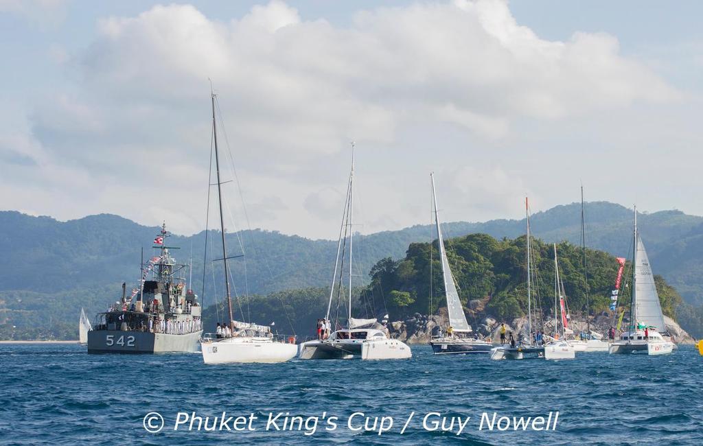 Royal Thai Navy takes the salute at the Phuket King's Cup Sail Past in honour of His Majesty the King. Phuket King's Cup 2015. photo copyright Guy Nowell / Phuket King's Cup taken at  and featuring the  class
