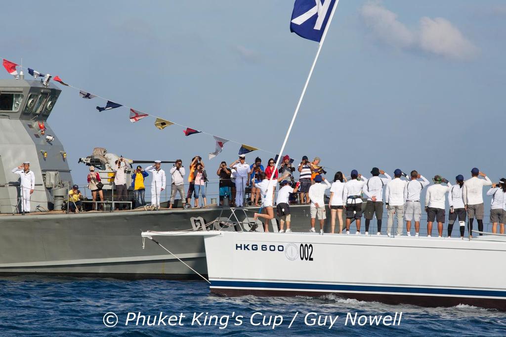 Royal Thai Navy takes the salute at the Phuket King's Cup Sail Past in honour of His Majesty the King. Phuket King's Cup 2015. photo copyright Guy Nowell / Phuket King's Cup taken at  and featuring the  class