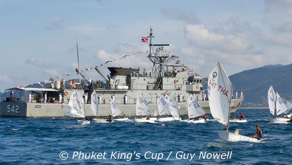 Royal Thai Navy takes the salute at the Phuket King's Cup Sail Past in honour of His Majesty the King. Phuket King's Cup 2015. © Guy Nowell / Phuket King's Cup