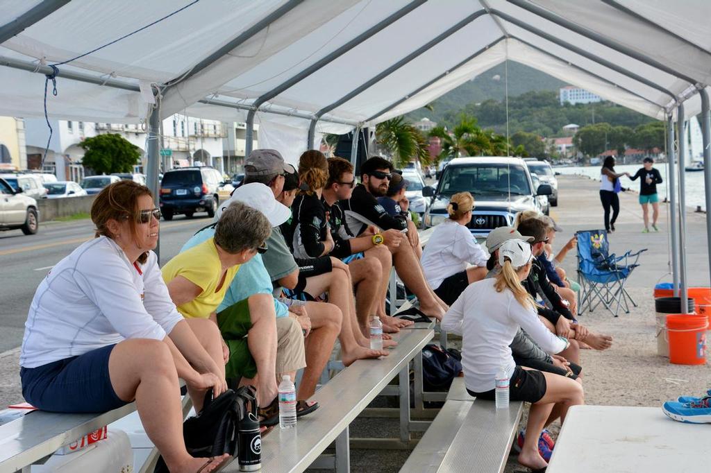 Spectators gather to watch the match racing action in St. Thomas' Charlotte Amalie harbor. Credit: Dean Barnes © Dean Barnes