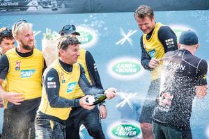 SAP Extreme Sailing Team celebrate second place in Sydney and second place in the 2015 Serie - 2015 Extreme Sailing Series photo copyright Lloyd Images taken at  and featuring the  class