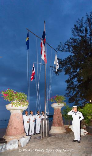 Royal Thai Navy raise the flags. Opening Ceremony, Phuket King's Cup 2015 photo copyright Guy Nowell / Phuket King's Cup taken at  and featuring the  class
